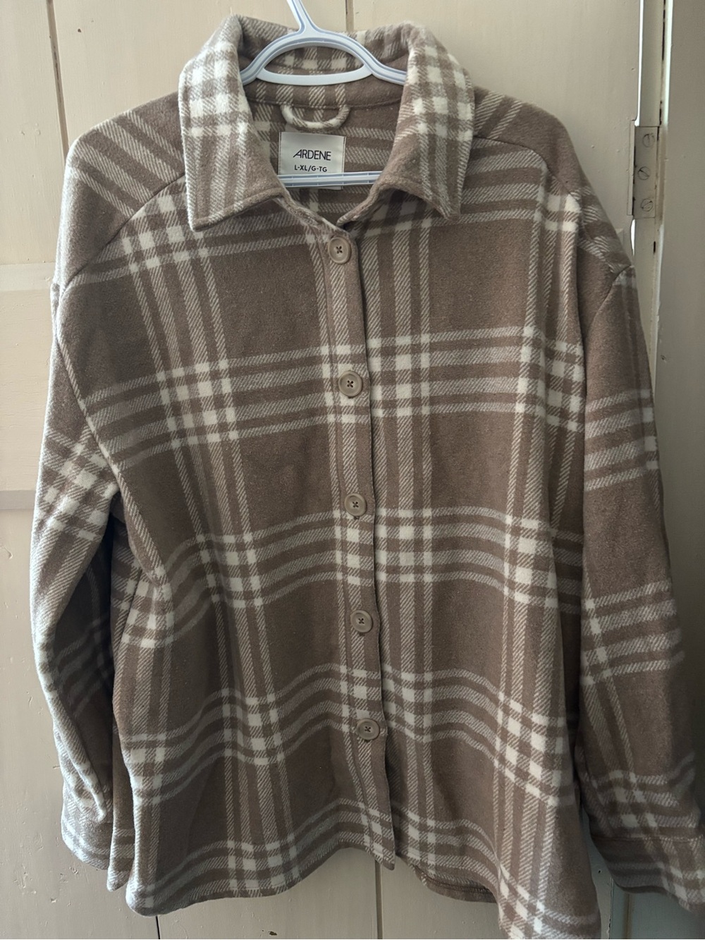Ardene Taupe & Cream Plaid Button-Up Jacket